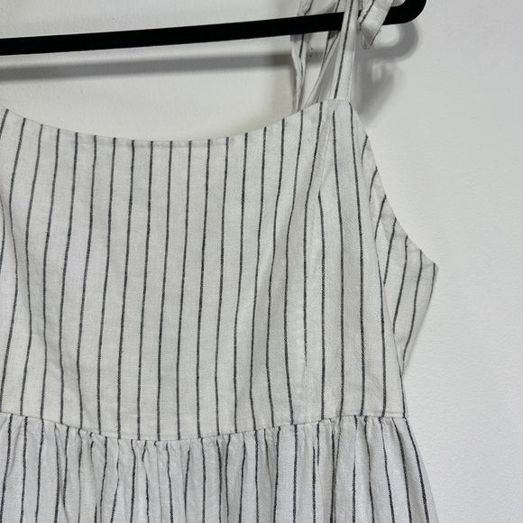 Joe Fresh Linen Blend Striped Sundress Tie Shoulder White Midi Dress Size L - Picture 3 of 7